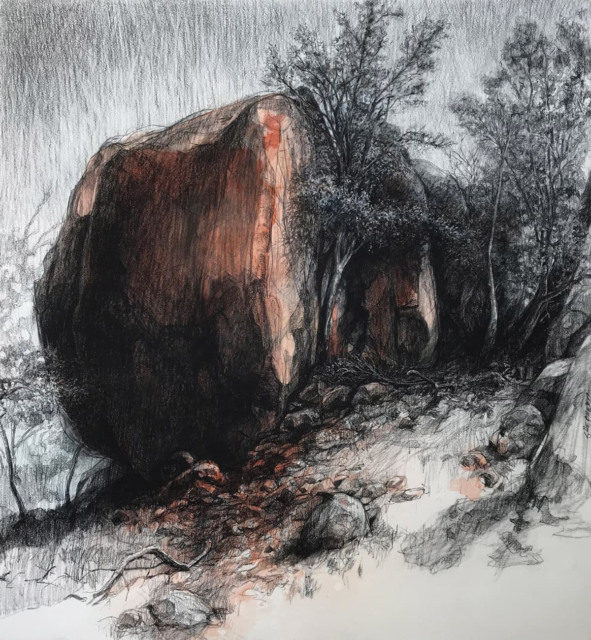 Robert Shepherd, Plein air study 1 - Granite boulders Evans Crown